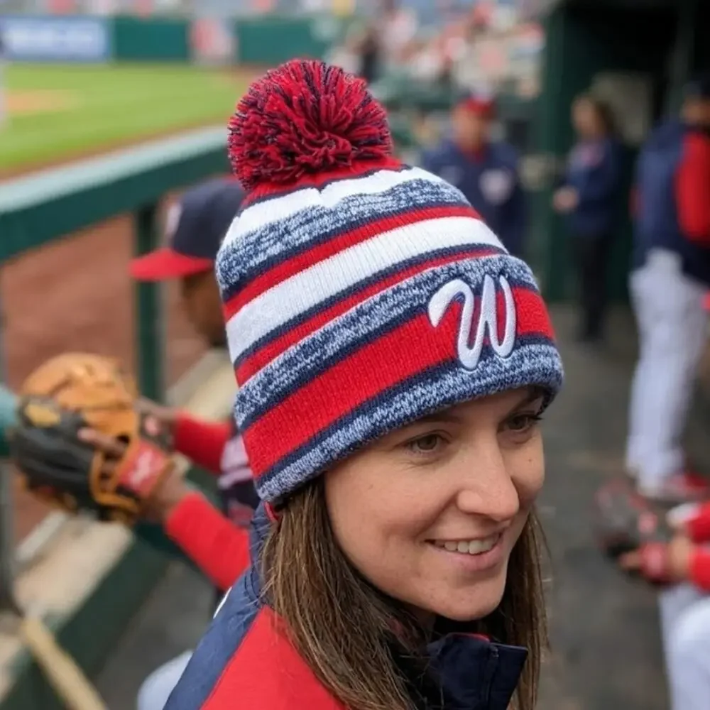 Washington Nationals MLB New Era Pom Beanie Hat Fleece Wool Lined Striped
